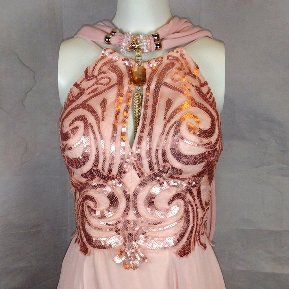 Elegant pink chiffon cocktail prom dress